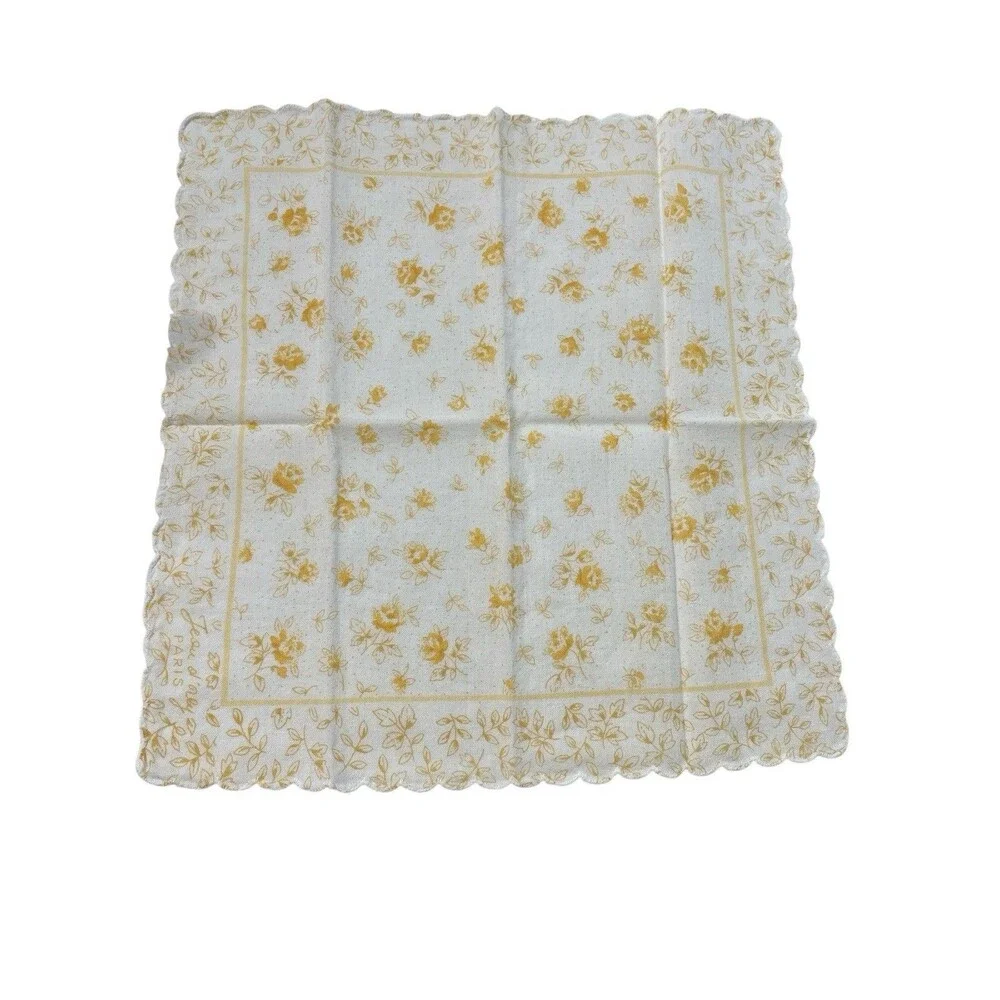 Vintage Jeou d'orly Yellow Floral Handkerchief Hankie 10.5